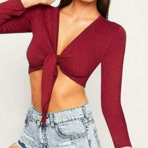 Zuiki Women's Red Cropped Tie Front Top ❤️ Cute & Flirty!